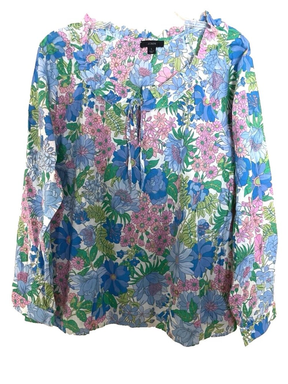 J. Crew Tie Front Ruffle Blouse Top Women's Large Fairy Floral AW851 Lightweight - Picture 3 of 13